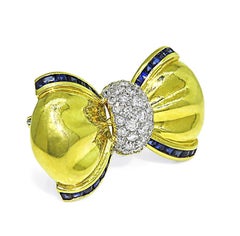 1.75ct Diamond Sapphire 18k Yellow and White Gold Bow Pin