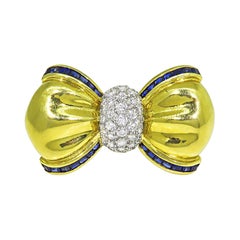 1.75ct Diamond Sapphire 18k Yellow and White Gold Bow Pin