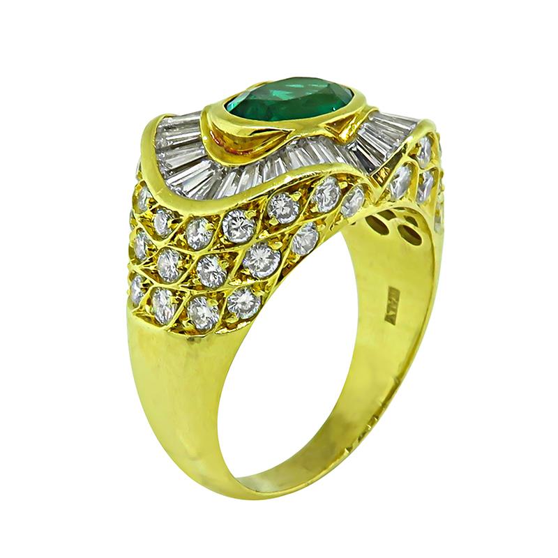 Oval Cut 1.75ct Emerald 1.75ct Diamond Gold Ring For Sale