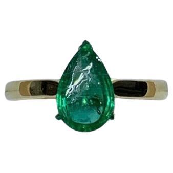 1.75ct Emerald Pear Shaped Solitaire Engagement Ring In 18ct Yellow Gold For Sale