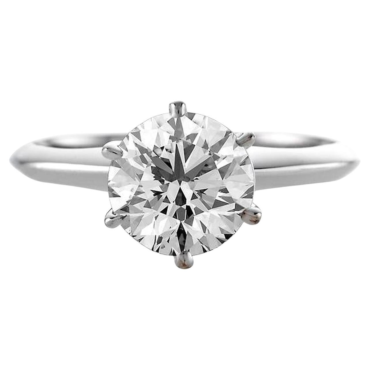 1.75ct GIA Round Diamond Tiffany Style Setting Engagement Ring 6-Prong Platinum