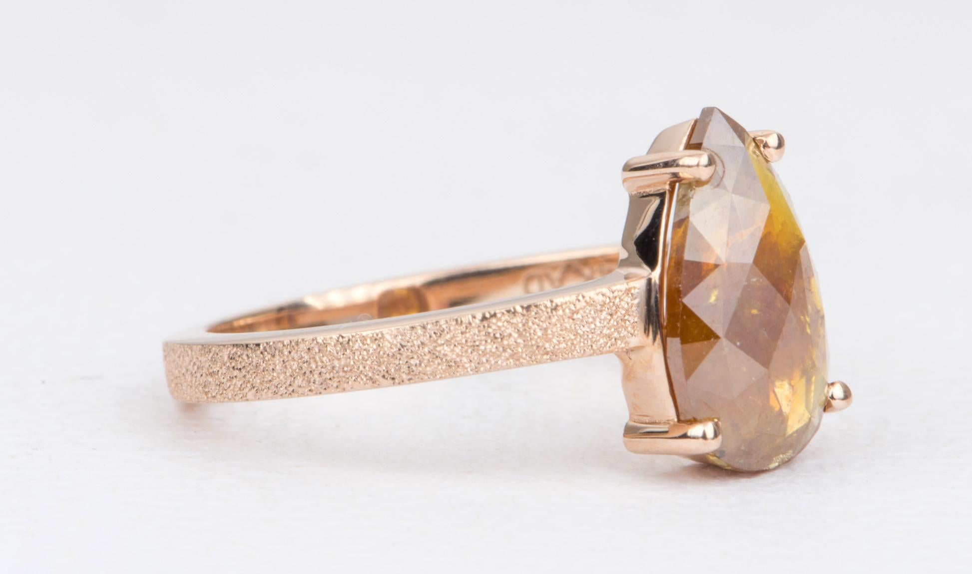 Pear Cut 1.75 Carat Golden Brown Diamond Ring 14 Karat Rose Gold Pear Shape AD2191-1