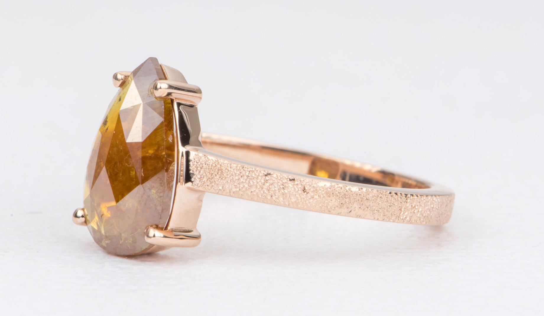 1.75 Carat Golden Brown Diamond Ring 14 Karat Rose Gold Pear Shape AD2191-1 In New Condition In Osprey, FL