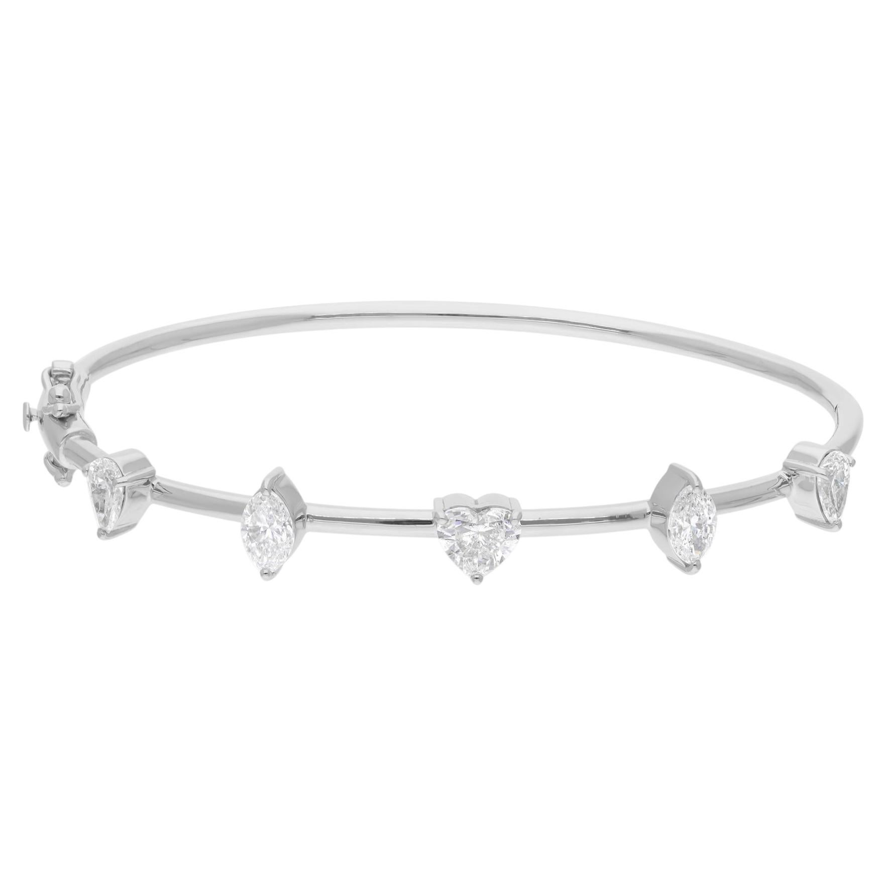 1.75Ct H/SI Natural Multi Diamond Bangle 18K White Gold Bracelet Fine Jewelry For Sale