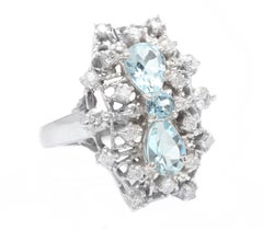 1,75 Karat natürlicher Aquamarin und Diamant 14K massiver Weißgold Ring