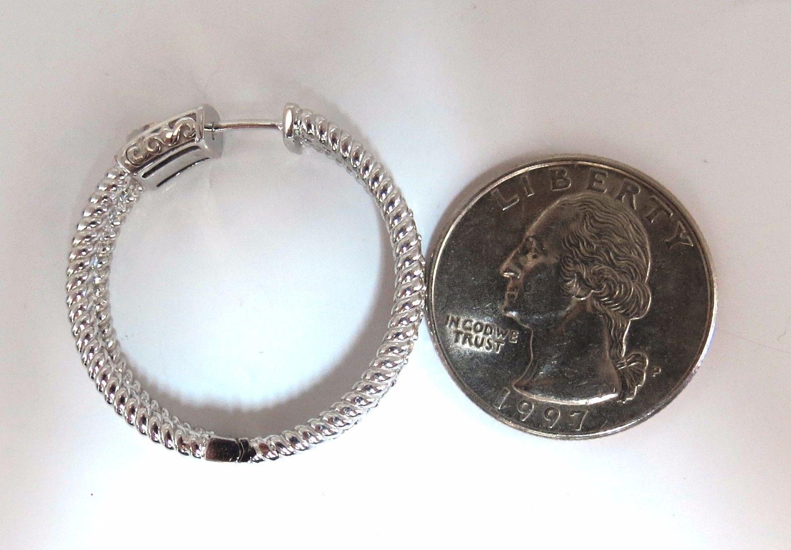 Taille ronde Boucles d'oreilles en diamants naturels 1,75 carat 14 carats g/vs Barley Rope Twist 3D & Button en vente
