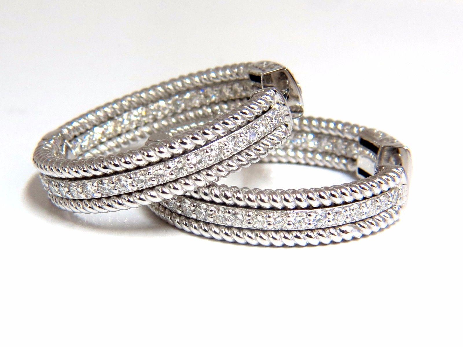 1.75ct natural diamond hoop earrings 14kt g/vs Barley Rope Twist 3D & Button In New Condition For Sale In New York, NY