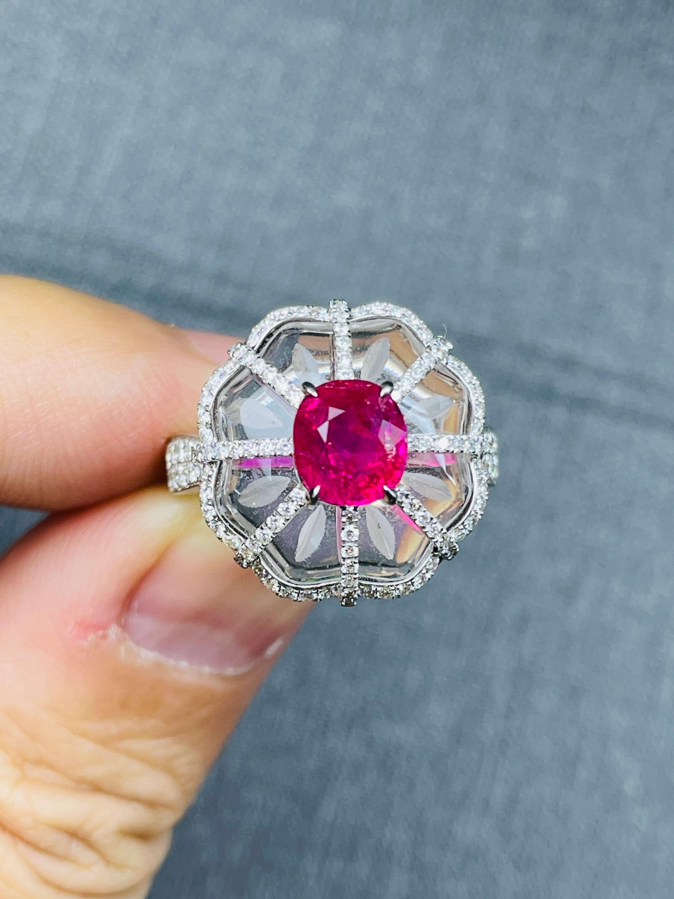 1.75ct natural unheat burma ruby neon vivid red ring 18K certified 8.43gram  For Sale 5