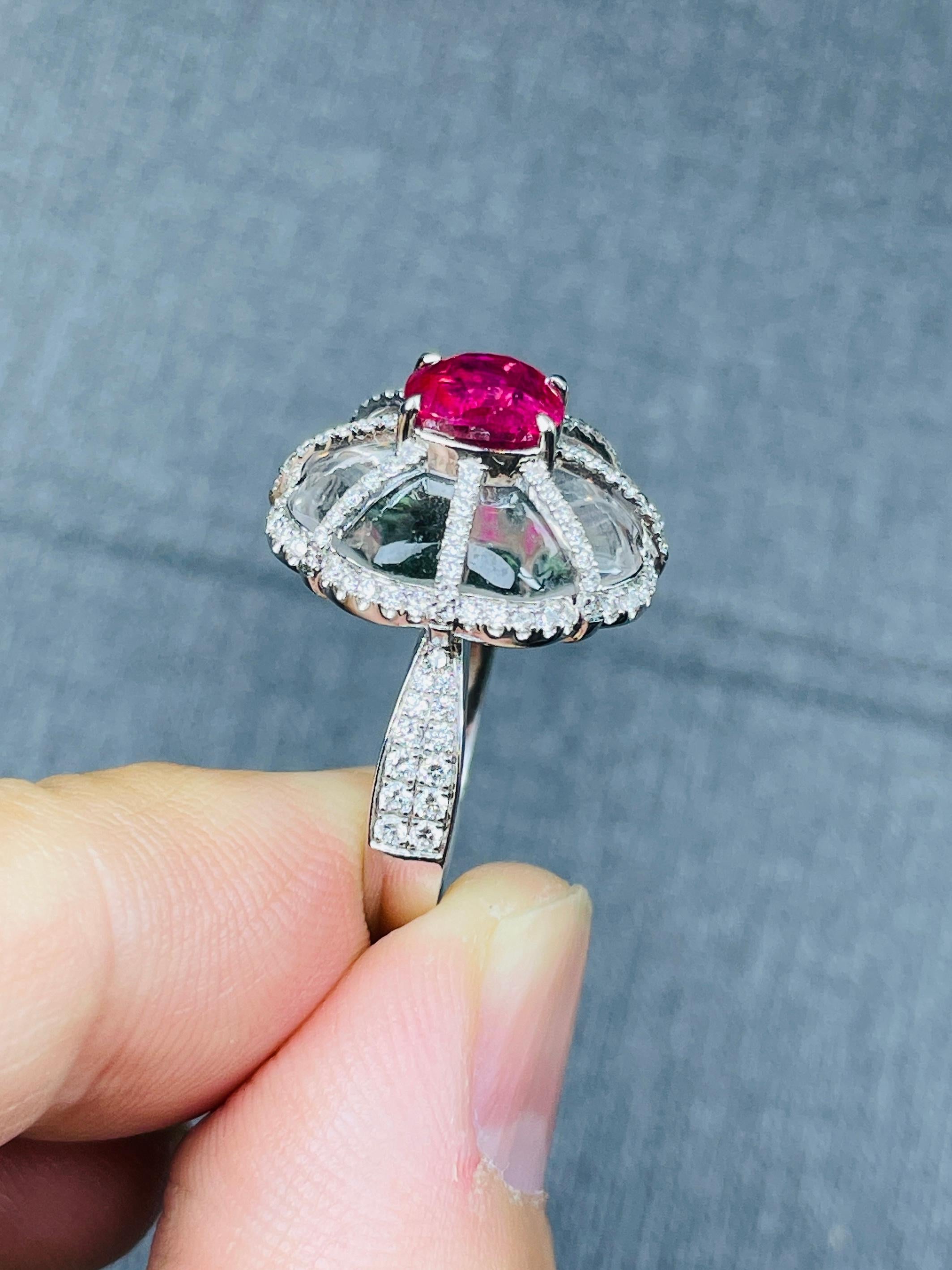 1.75ct natural unheat burma ruby neon vivid red ring 18K certified 8.43gram  For Sale 6