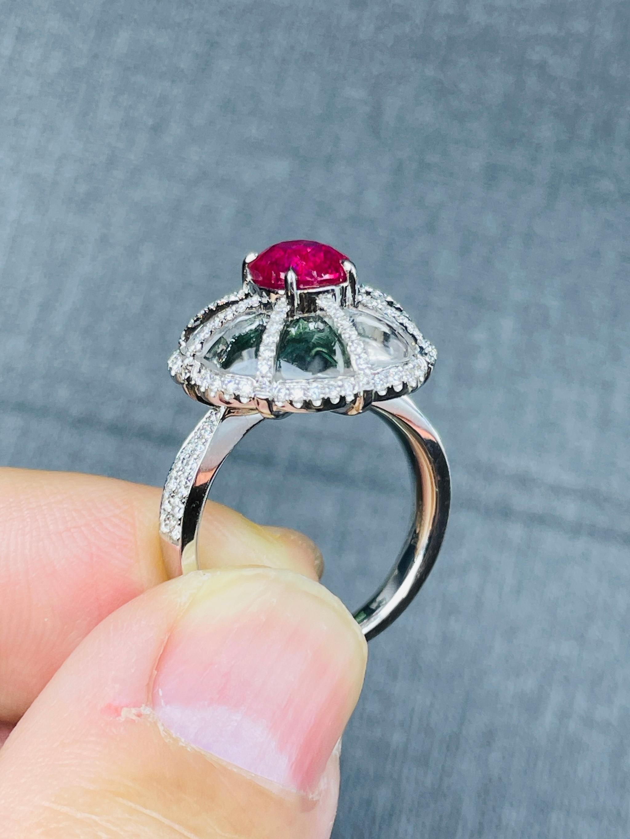 1.75ct natural unheat burma ruby neon vivid red ring 18K certified 8.43gram  For Sale 9