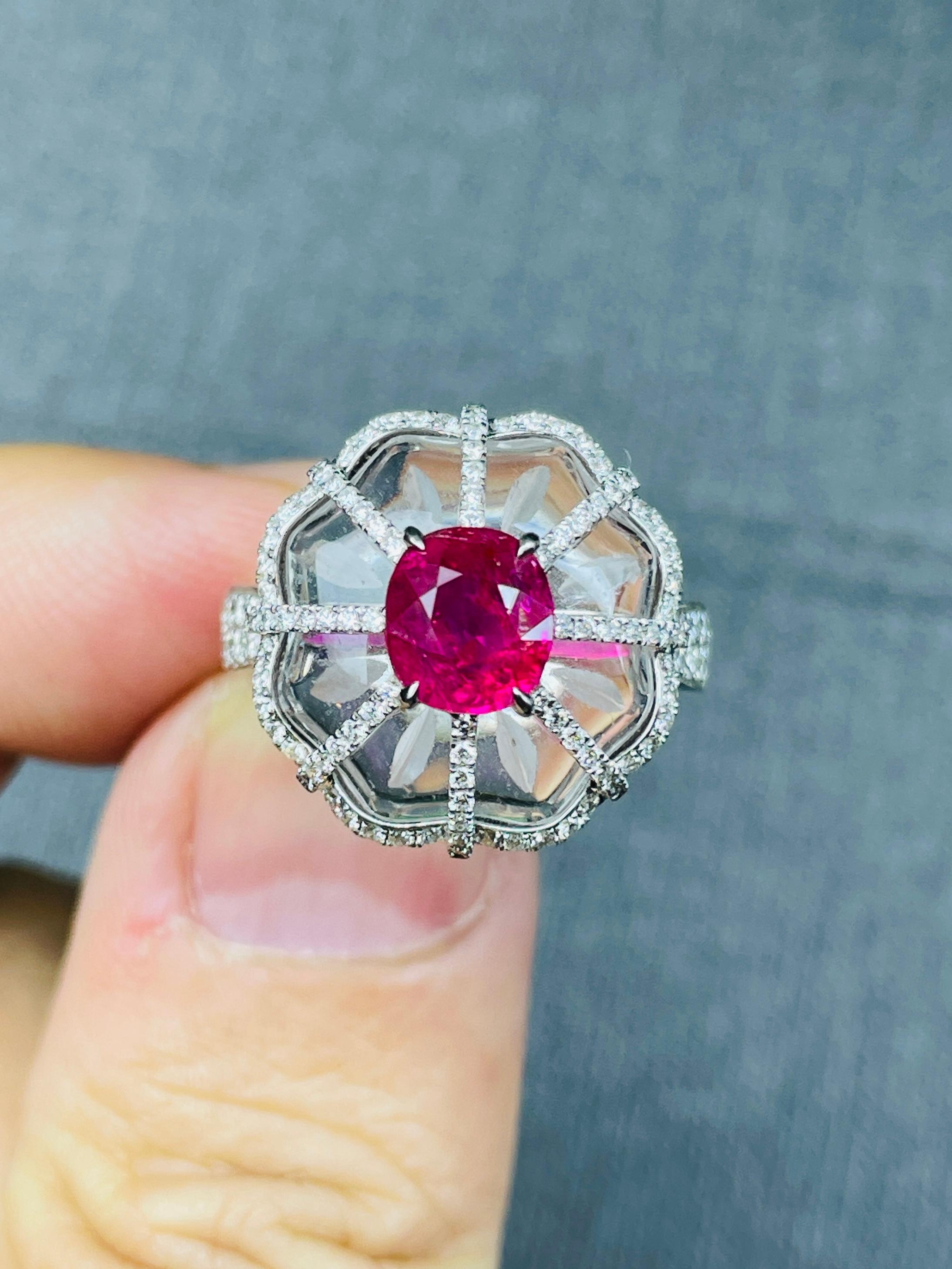 1.75ct natural unheat burma ruby neon vivid red ring 18K certified 8.43gram  For Sale 10
