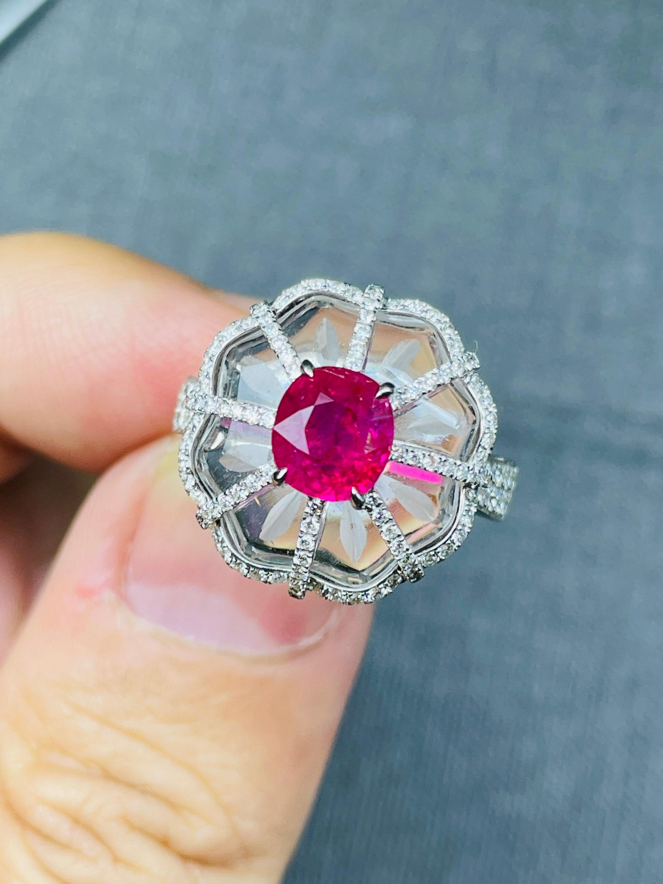 1.75ct natural unheat burma ruby neon vivid red ring 18K certified 8.43gram  For Sale 11