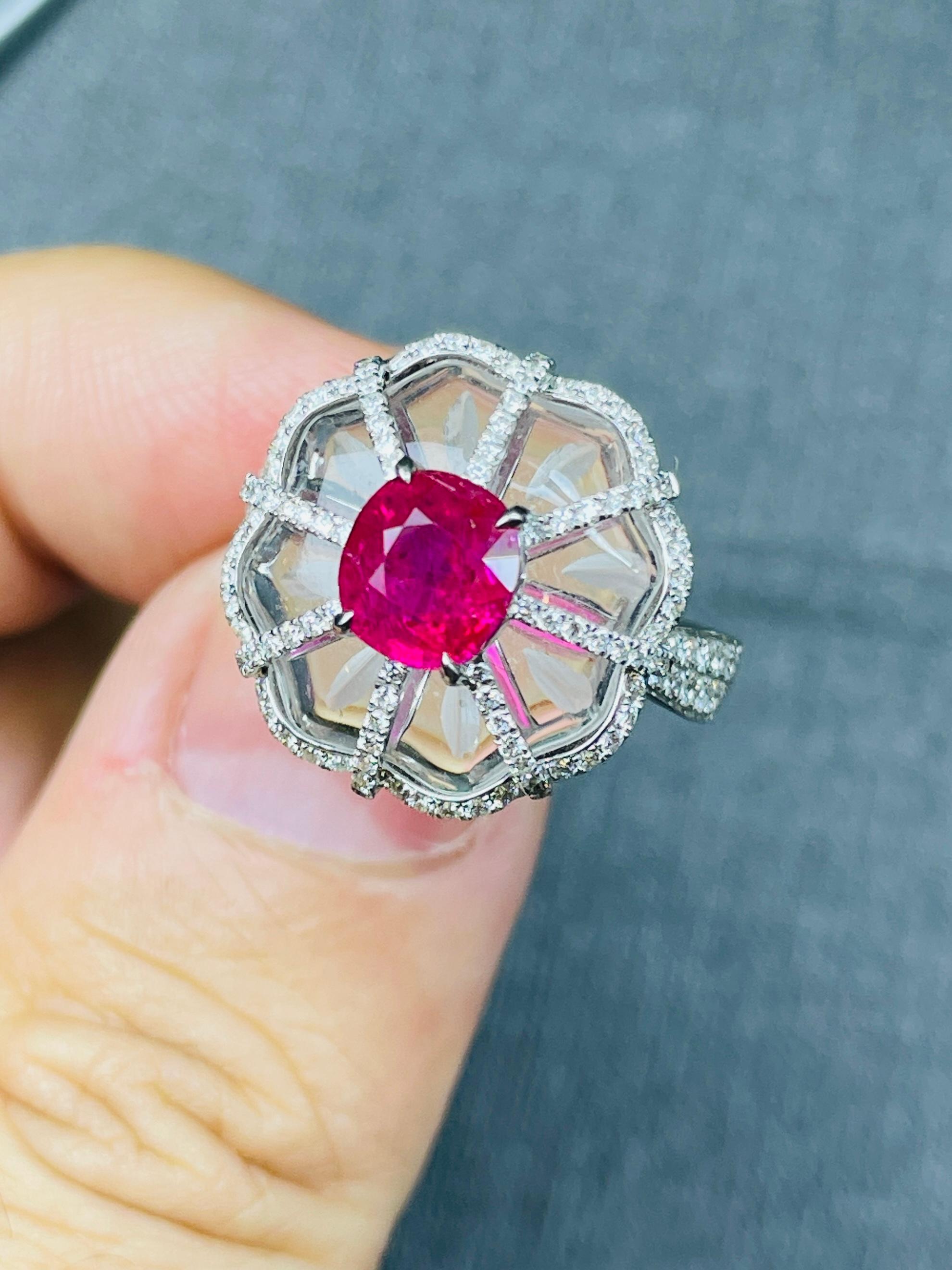 1.75ct natural unheat burma ruby neon vivid red ring 18K certified 8.43gram  For Sale 12