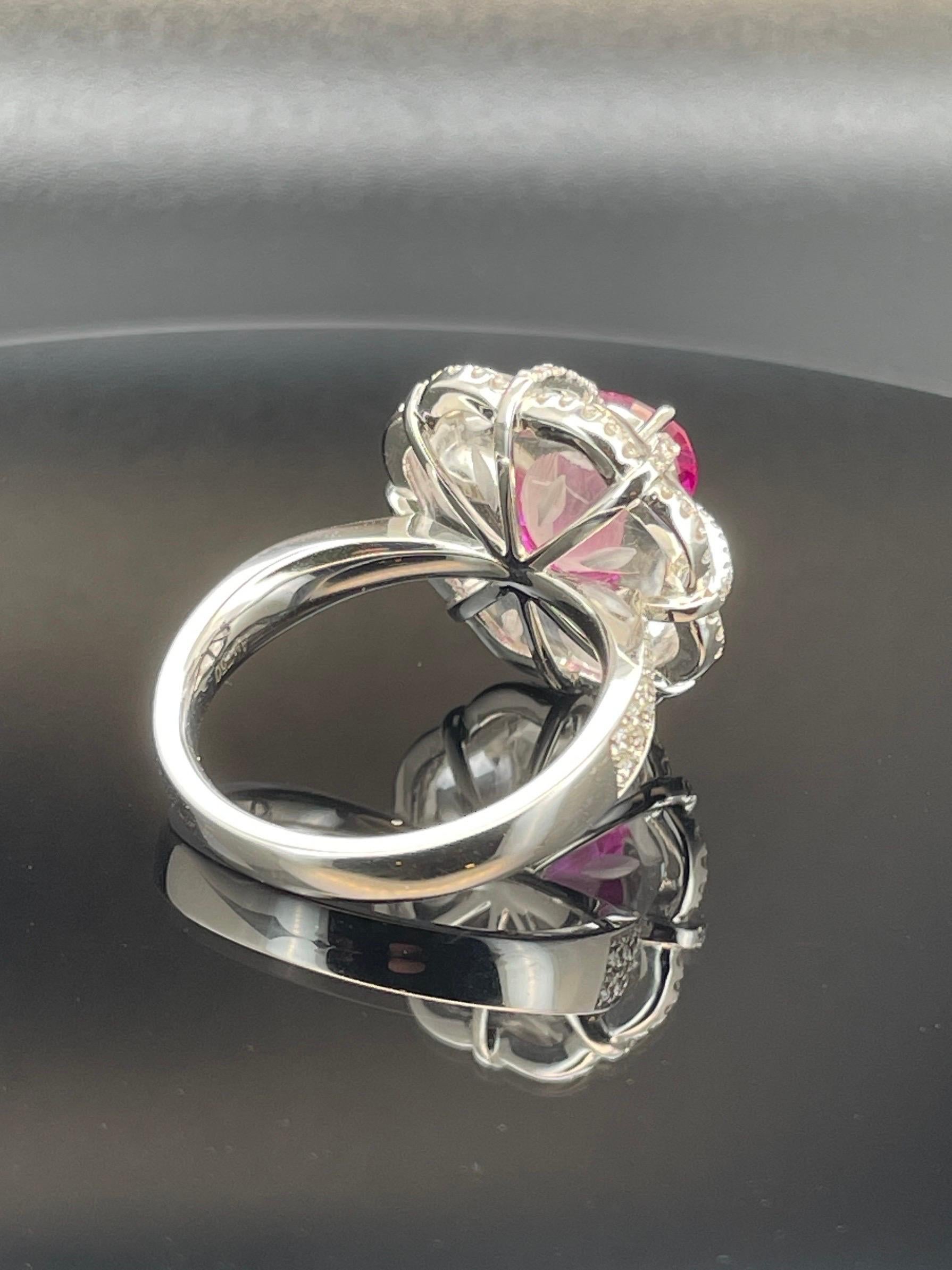 Cushion Cut 1.75ct natural unheat burma ruby neon vivid red ring 18K certified 8.43gram