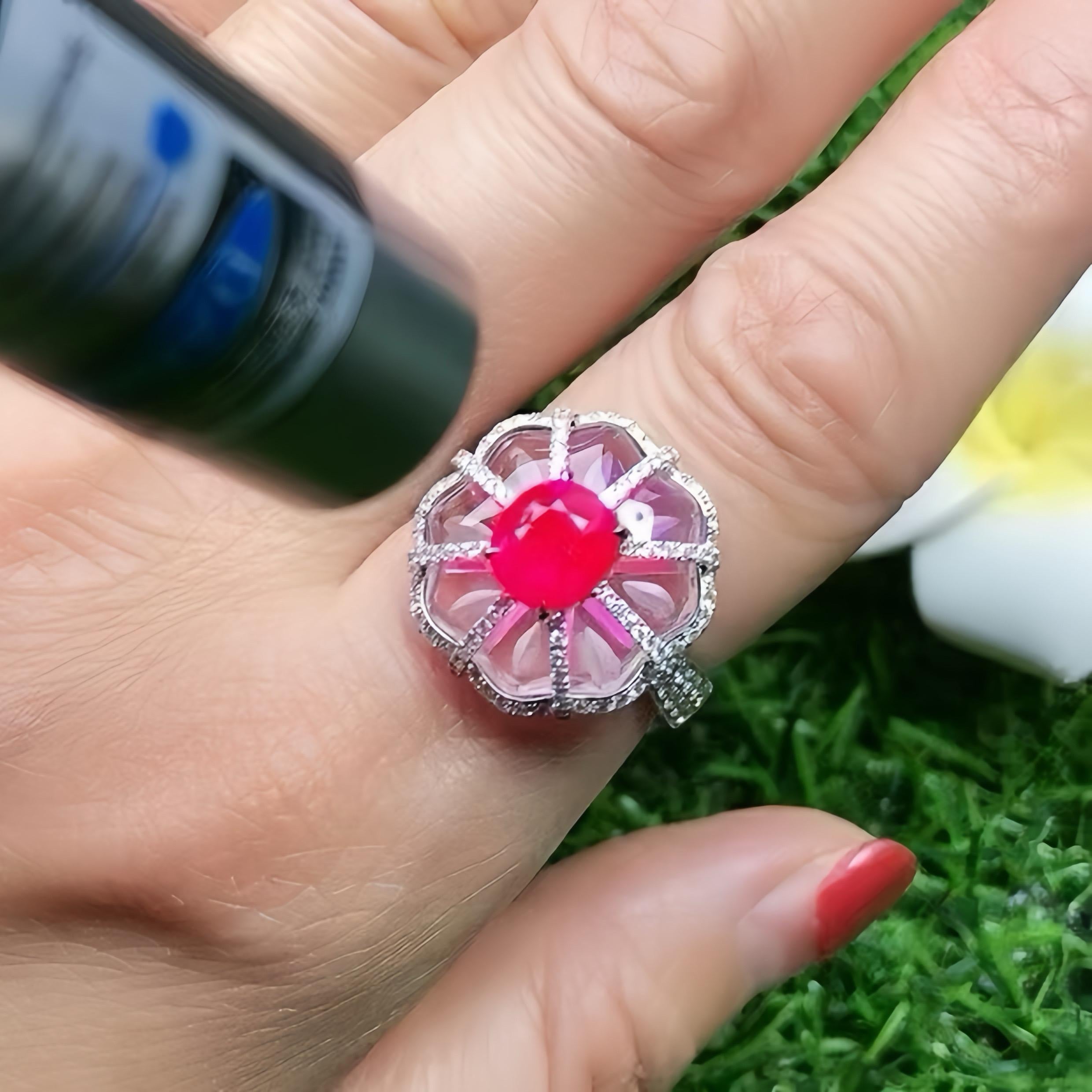 1.75ct natural unheat burma ruby neon vivid red ring 18K certified 8.43gram  For Sale 1