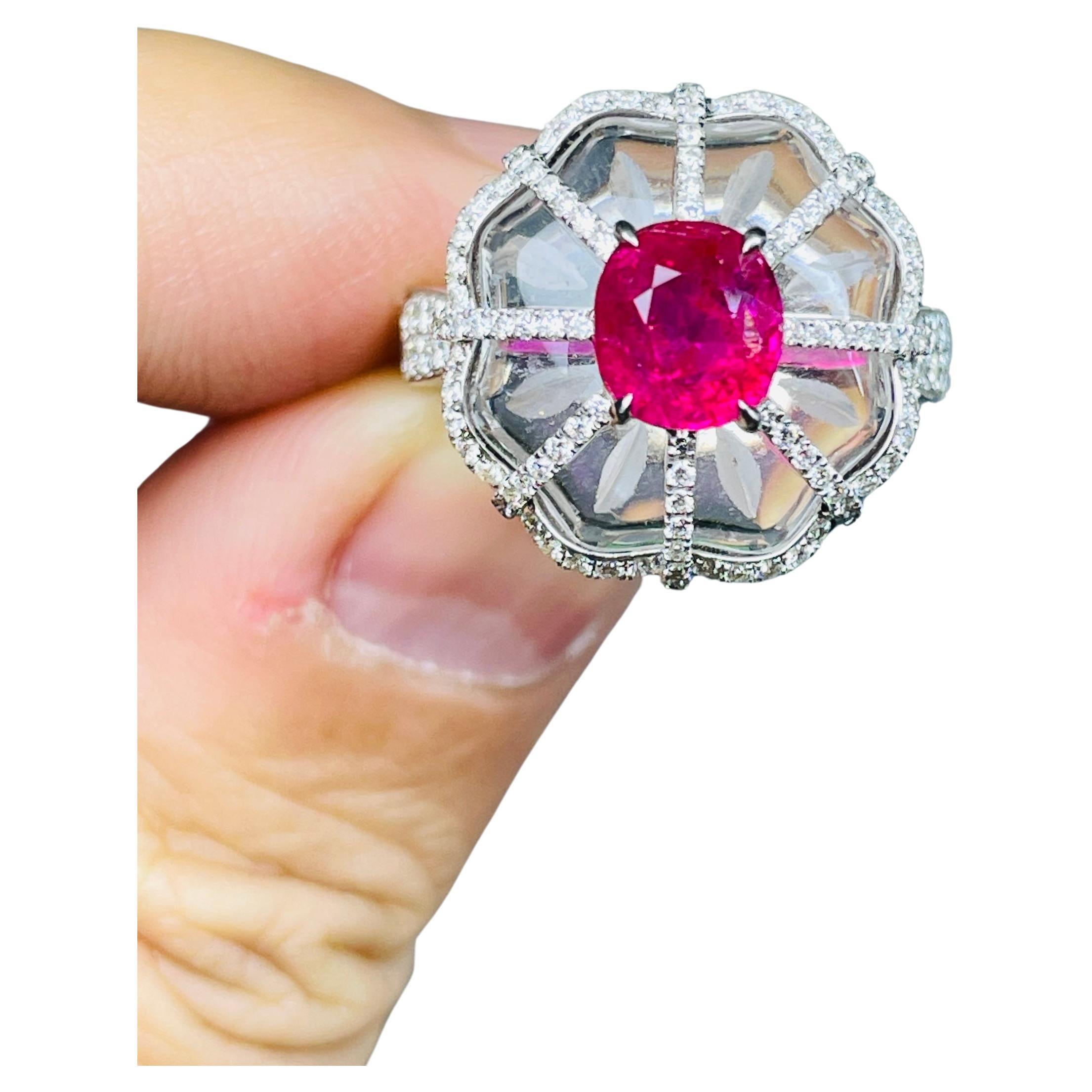 1.75ct natural unheat burma ruby neon vivid red ring 18K certified 8.43gram  For Sale