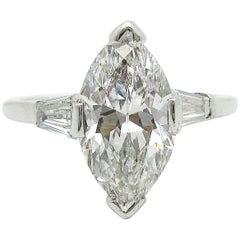 1.75ct Old Cut Marquise GIA Certified Diamond Solitaire Platinum Engagment Ring