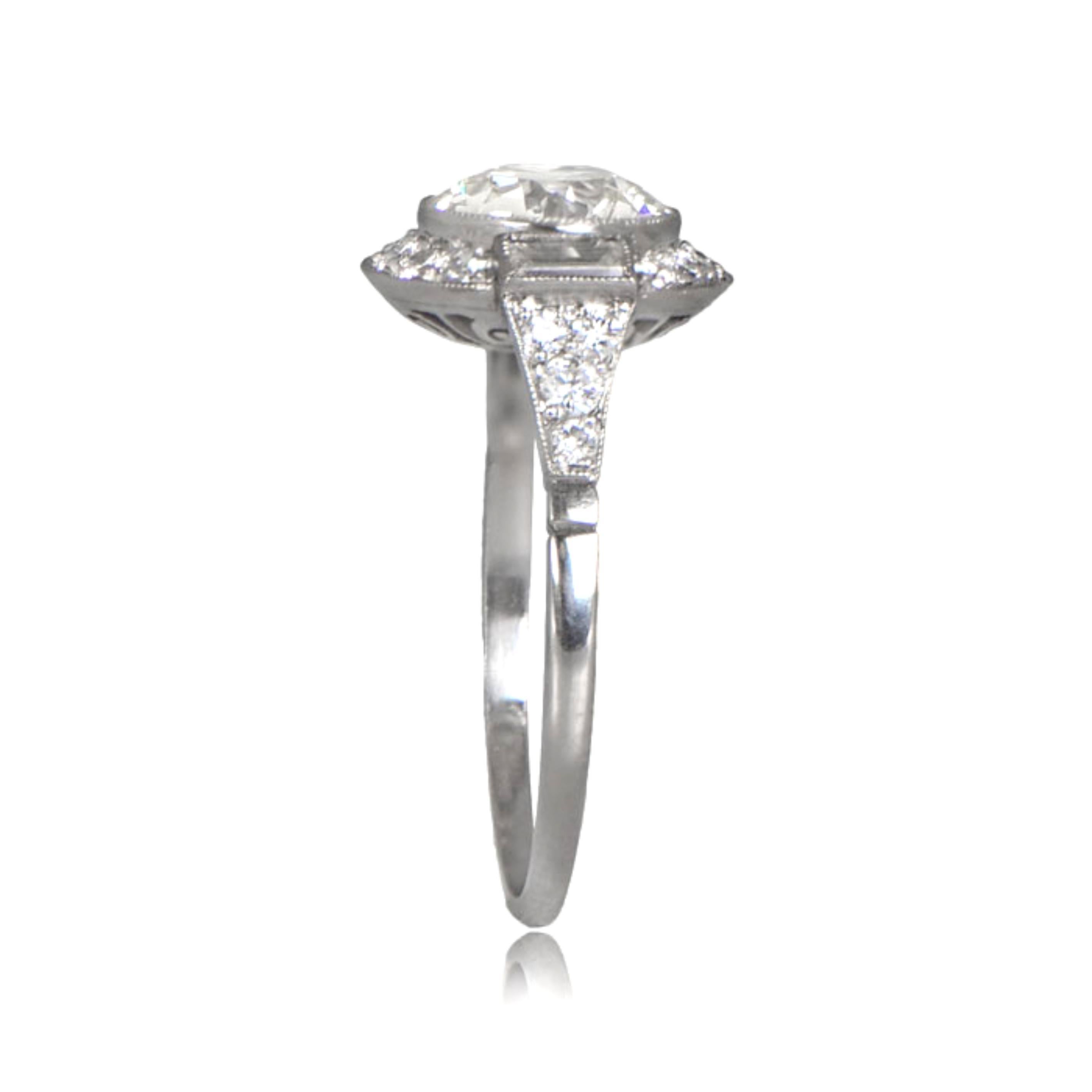 Old European Cut 1.75ct Old Euro-cut Diamond Engagement Ring, VS1 Clarity, Diamond Halo, Platinum For Sale