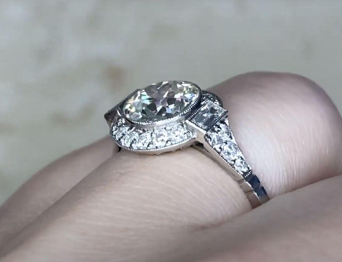 1.75ct Old Euro-cut Diamond Engagement Ring, VS1 Clarity, Diamond Halo, Platinum For Sale 1