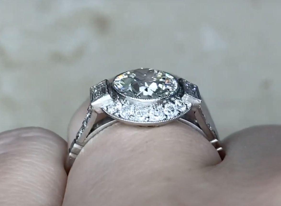 1.75ct Old Euro-cut Diamond Engagement Ring, VS1 Clarity, Diamond Halo, Platinum For Sale 2