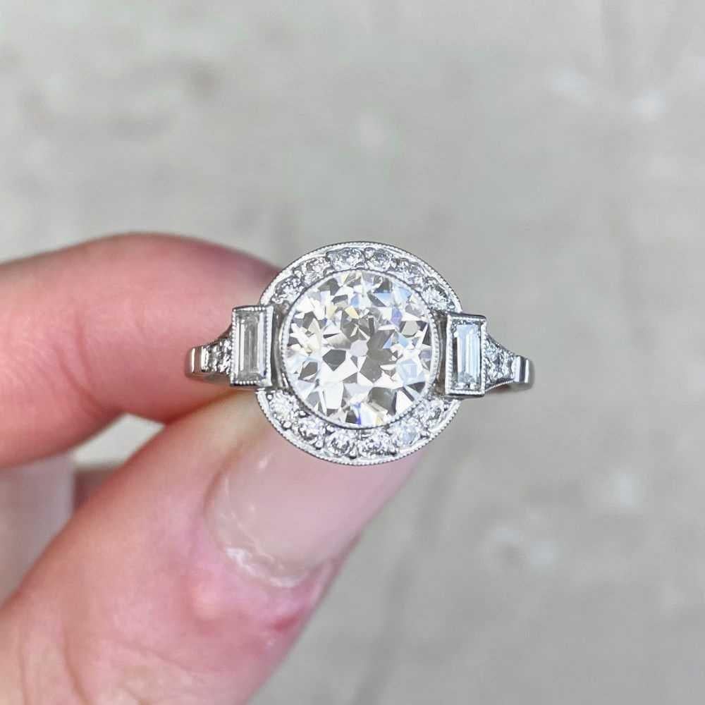 1.75ct Old Euro-cut Diamond Engagement Ring, VS1 Clarity, Diamond Halo, Platinum For Sale 4