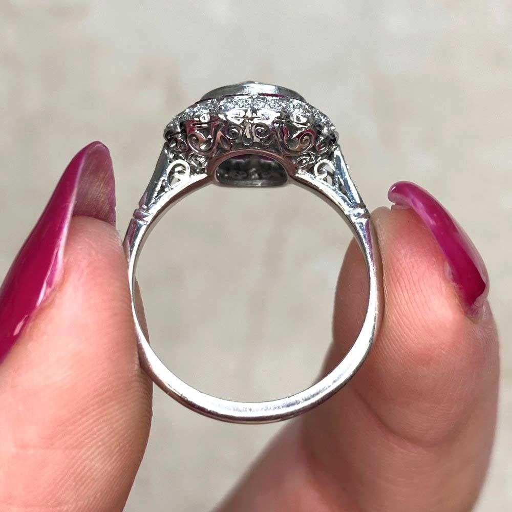 1.75ct Old European Cut Diamond Engagement Ring, Diamond & Ruby Halo, Platinum For Sale 5