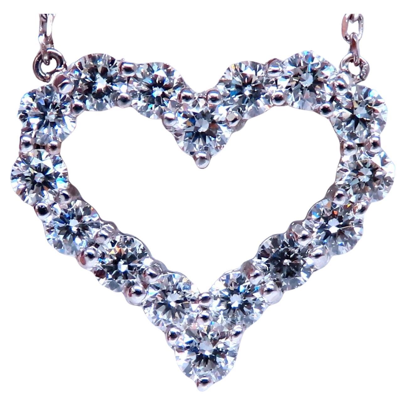 1.75ct Open Heart Natural diamonds necklace 14 karat G/VS For Sale