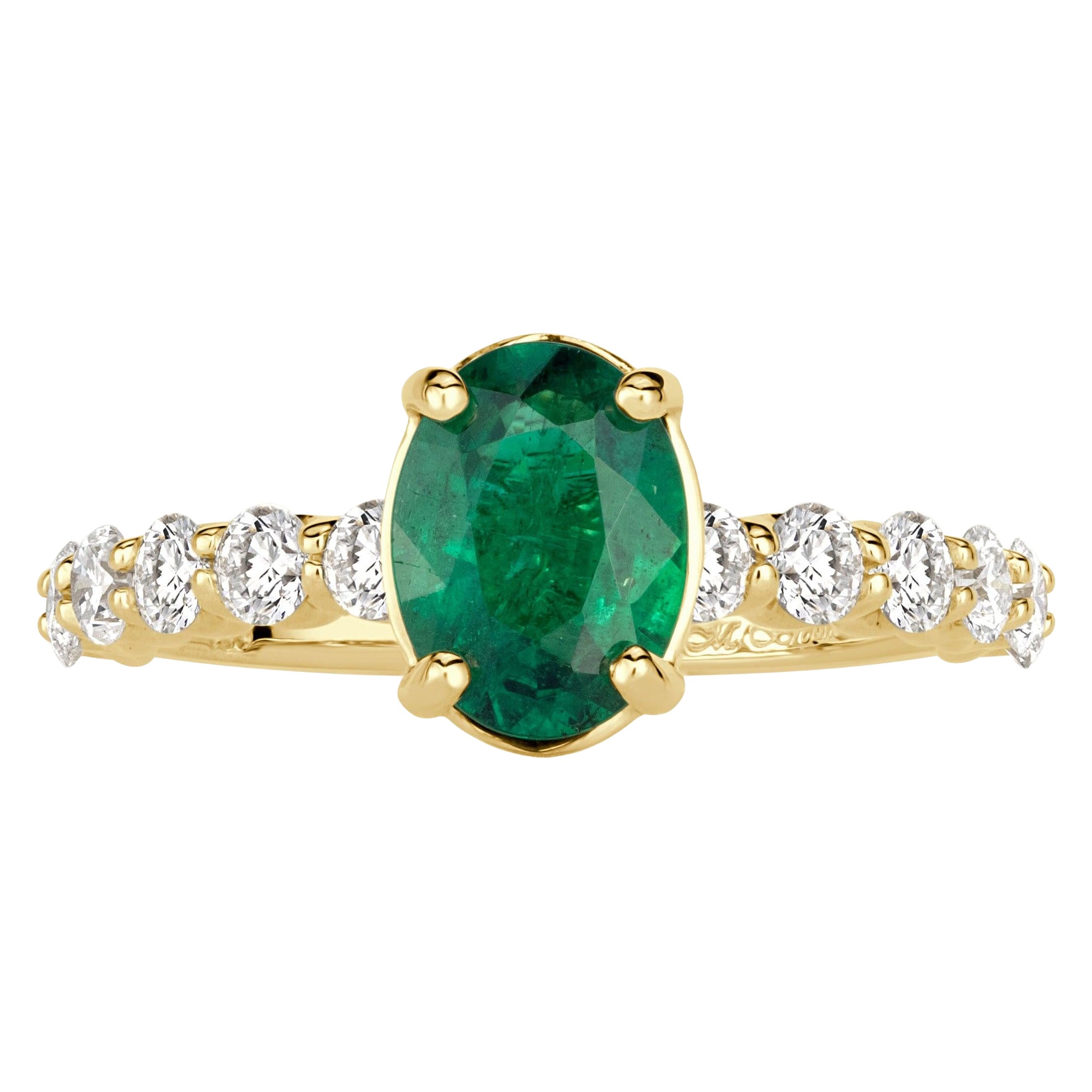1.75ct Oval Cut Green Emerald Engagement Ring