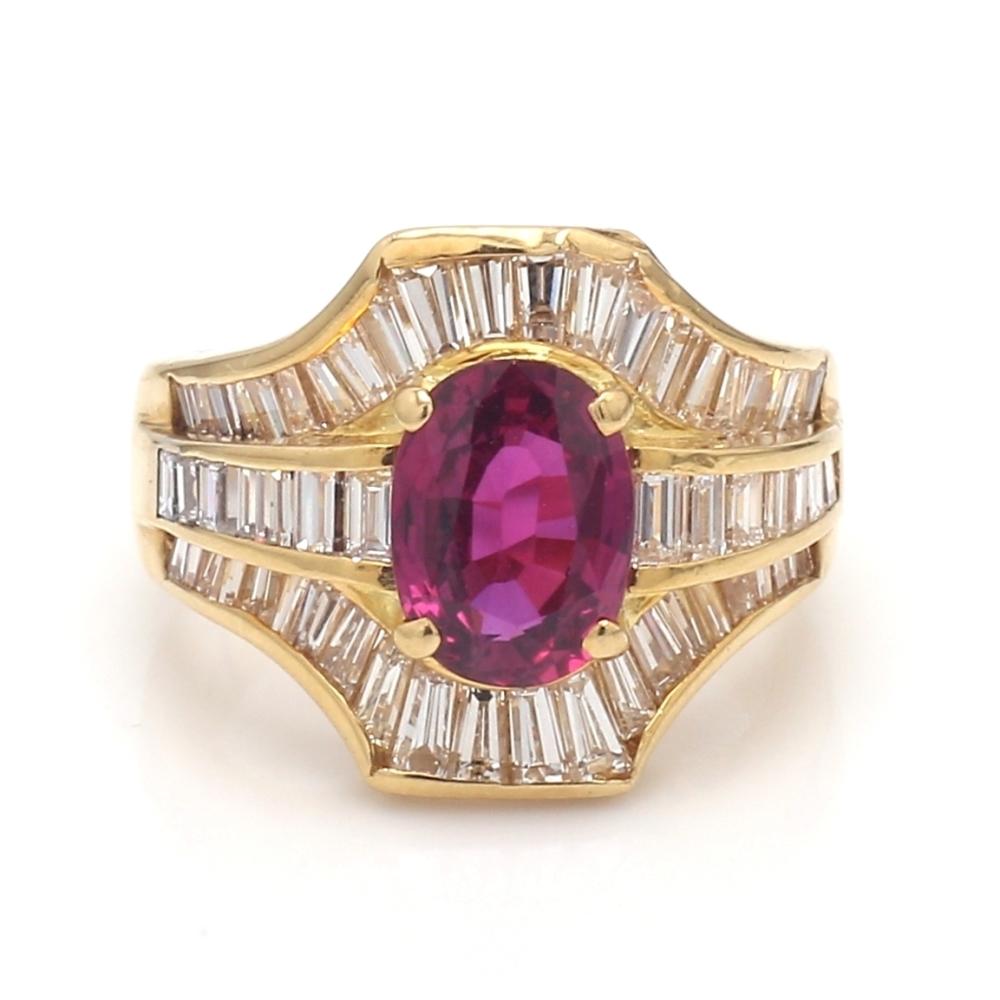 Women's 1.75ct Oval Ruby and Diamond Ring by Carl K. Gumpert Inc. Sz. 6.5 For Sale
