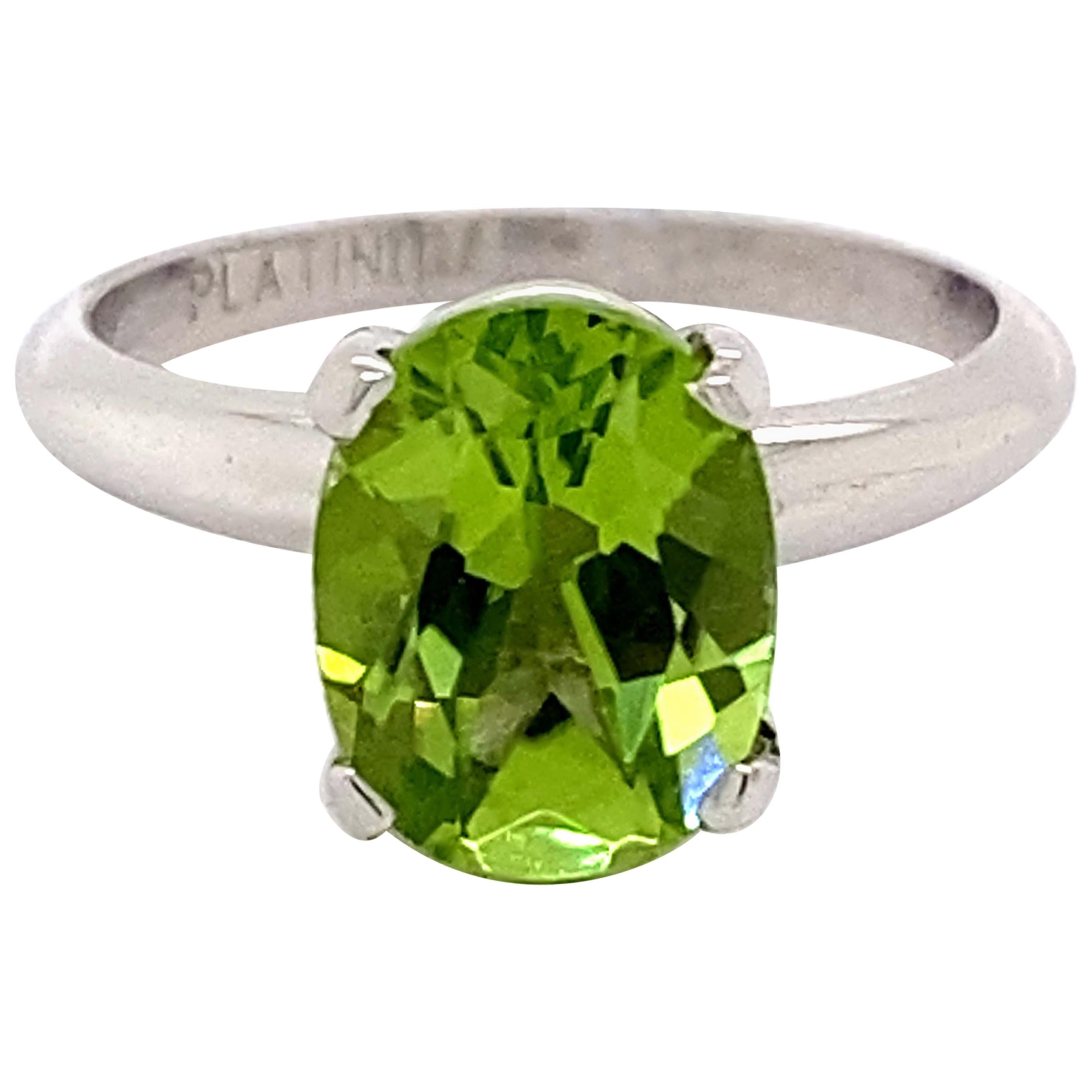1.75ct Peridot and Platinum Solitaire Ring