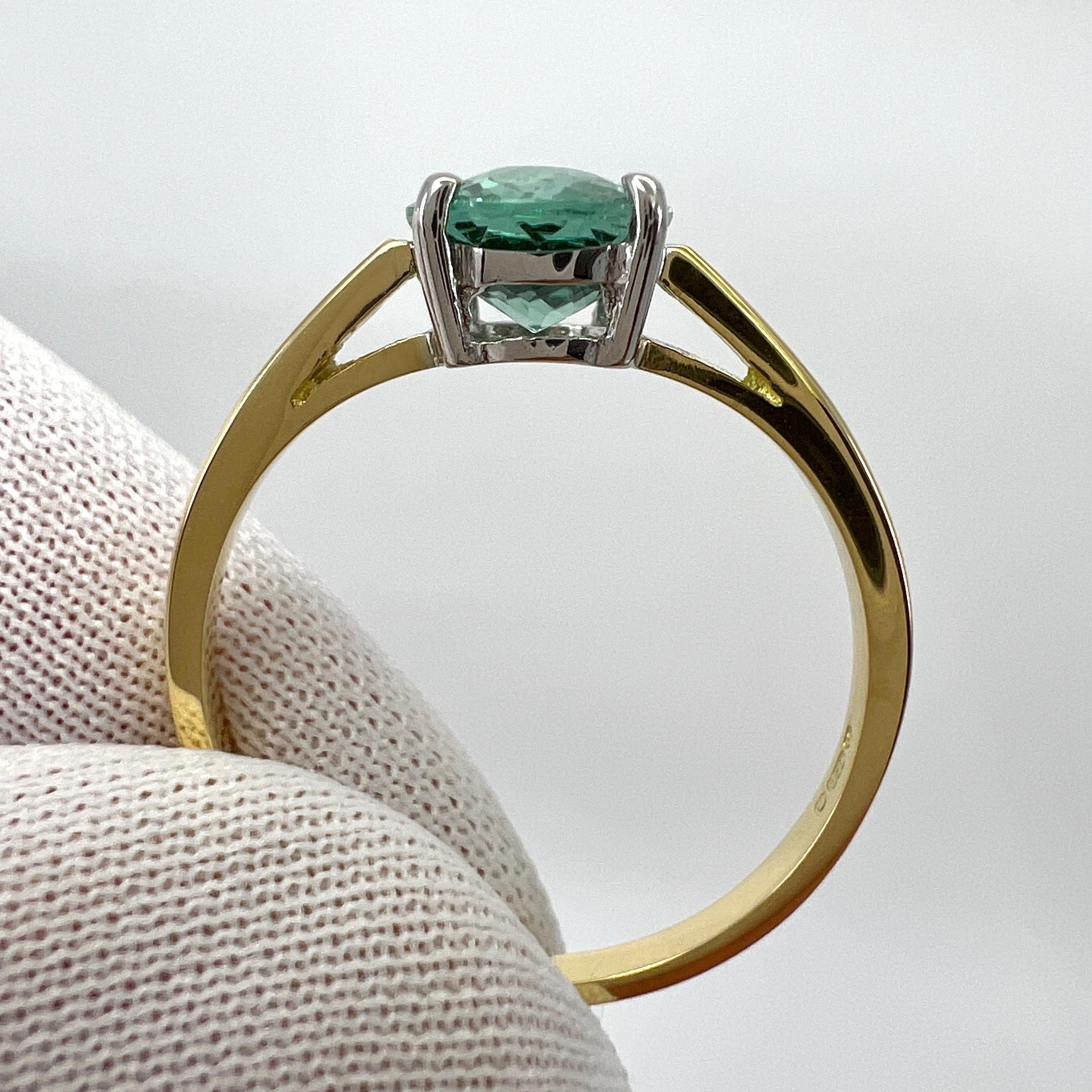 1.75ct Vivid Blue Green Tourmaline Oval Cut 18k Yellow White Gold Solitaire Ring For Sale 3