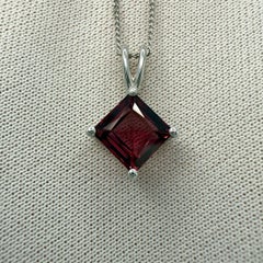1.75ct Vivid Pink Purple Rhodolite Garnet Square 950 Platinum Pendant Necklace
