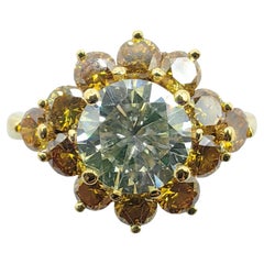 1.75ct White & Fancy Vivid Yellow Round Diamond Halo Ring in 850 Yellow Gold