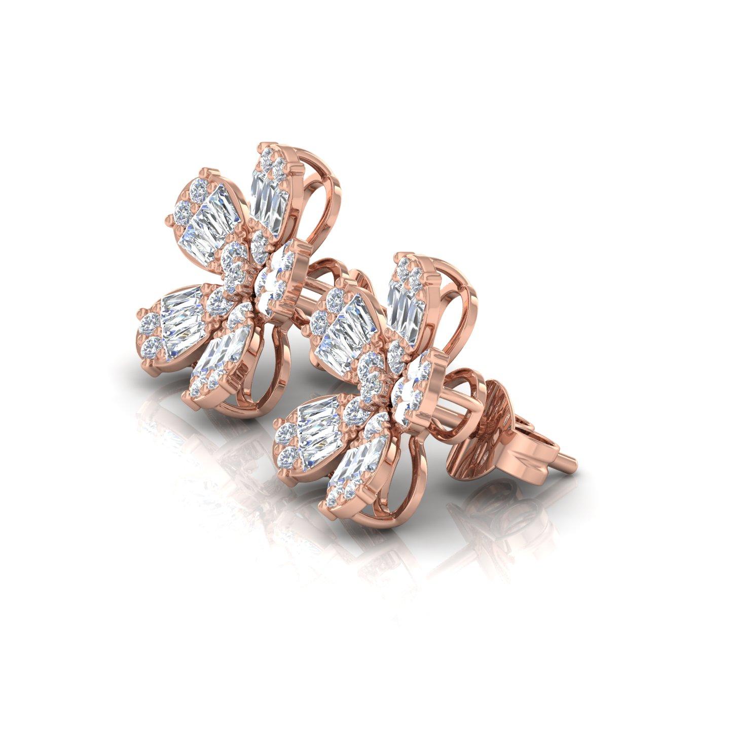 Moderne 1.75cts SI/H Real Diamond Flower Studs Earring in 10 Karat Solid Rose Gold Gift (Boucles d'oreilles fleur en or rose massif de 10 carats) en vente