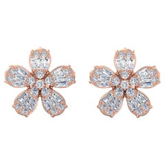 1.75cts SI/H Real Diamond Flower Studs Earring in 10 Karat Solid Rose Gold Gift (Boucles d'oreilles fleur en or rose massif de 10 carats)