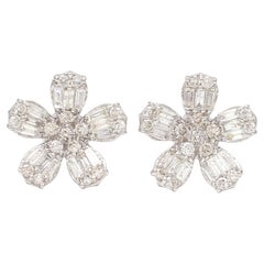 1.75cts SI/H Real Diamond Flower Studs Earring in 10 Karat Solid White Gold Gift (Boucles d'oreilles fleur en or blanc massif de 10 carats)