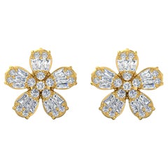 1.75cts SI/H Real Diamond Flower Studs Earring in 10 Karat Solid Yellow Gold (Boucles d'oreilles fleur en or jaune 10 carats)
