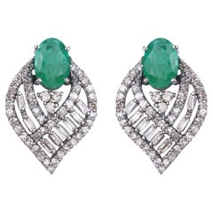 1.75cttw Emerald with Diamonds 1.14cttw Post-Clutch Earrings in Sterling Silver