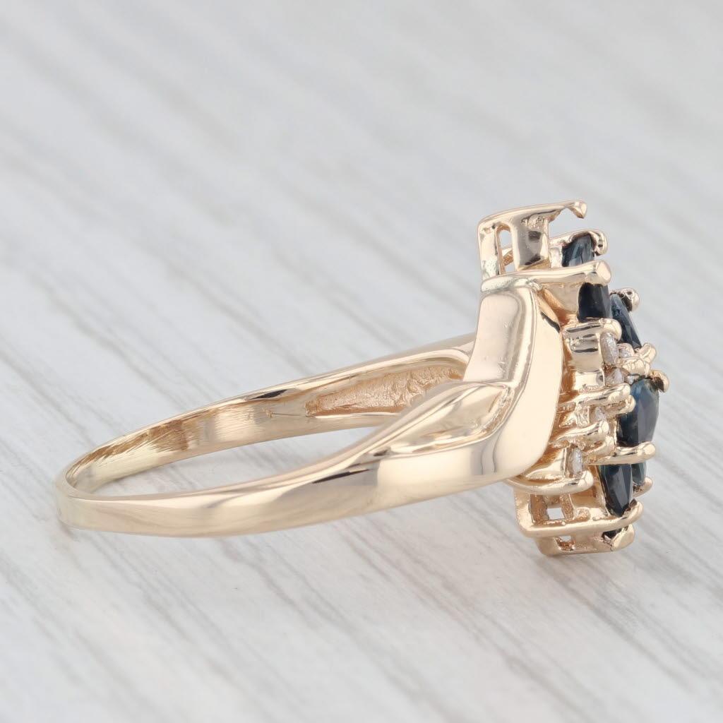 da uomo o donna Anello bypass con zaffiro blu e diamanti a grappolo da 1,75 ctw in oro giallo 14k, misura 10