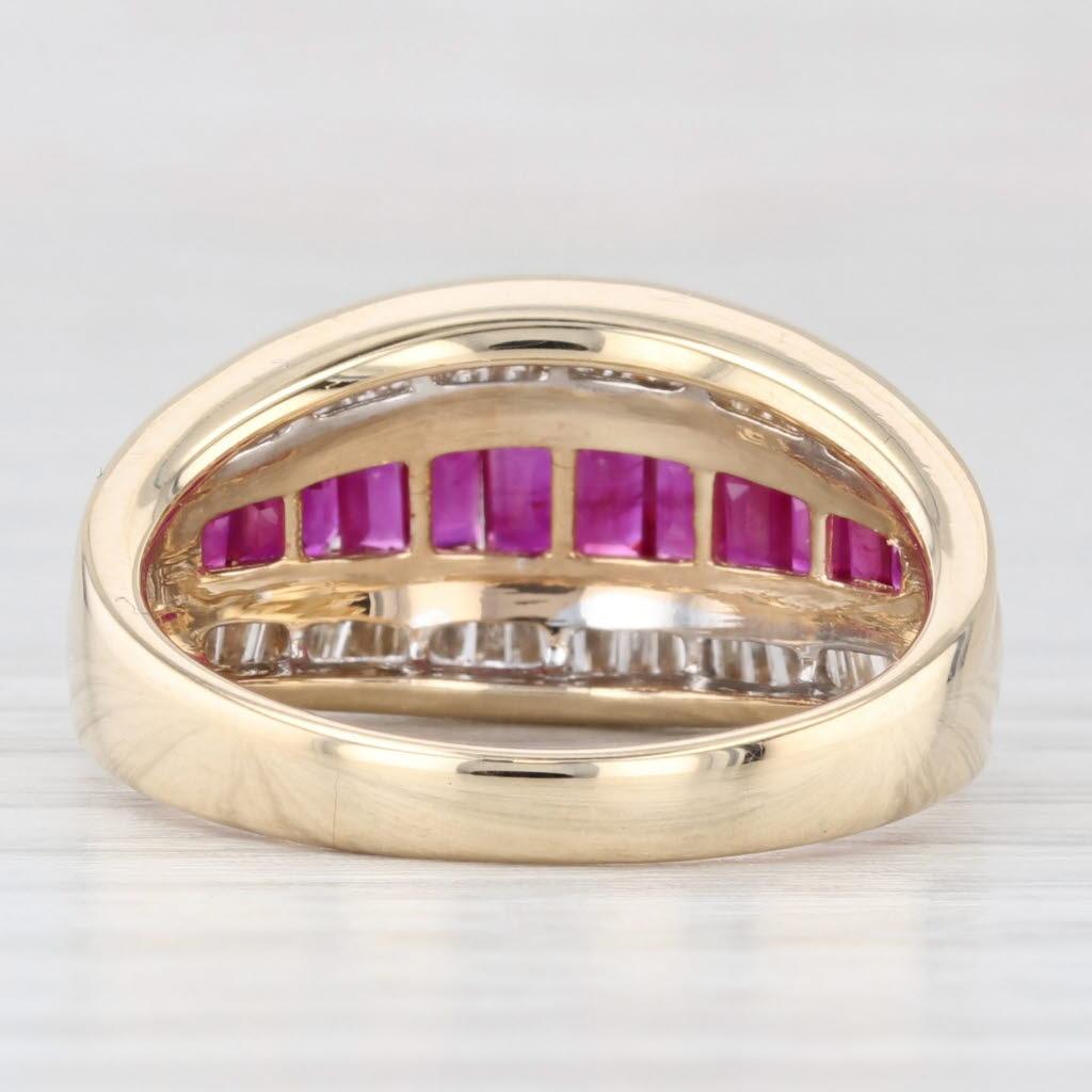 Baguette Cut 1.75ctw Channel Set Ruby Diamond Ring 14k Yellow Gold Size 7 For Sale