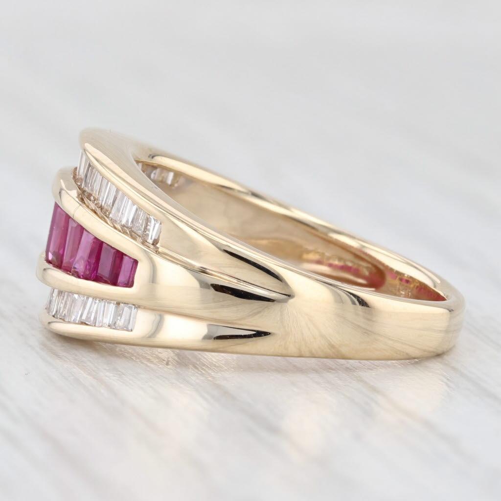 Women's or Men's 1.75ctw Channel Set Ruby Diamond Ring 14k Yellow Gold Size 7 For Sale