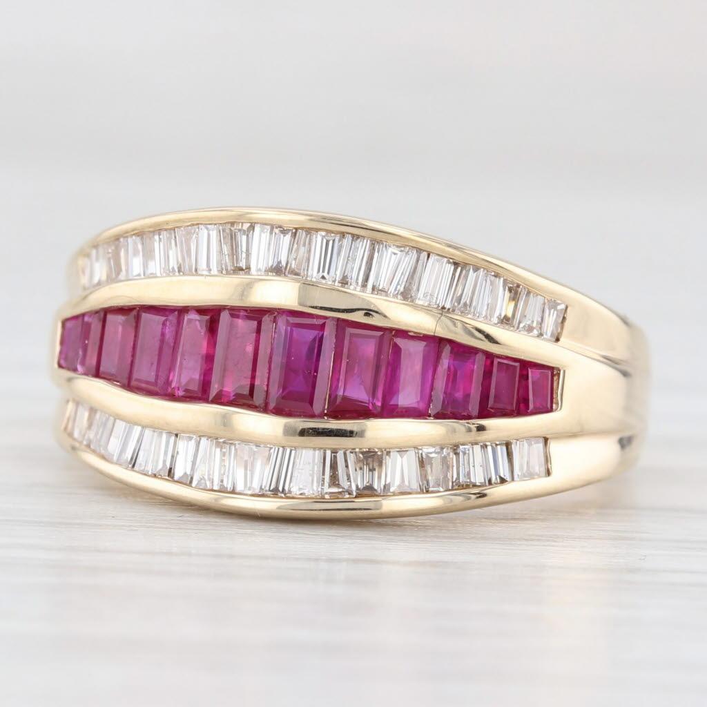 1.75ctw Channel Set Ruby Diamond Ring 14k Yellow Gold Size 7 For Sale 1