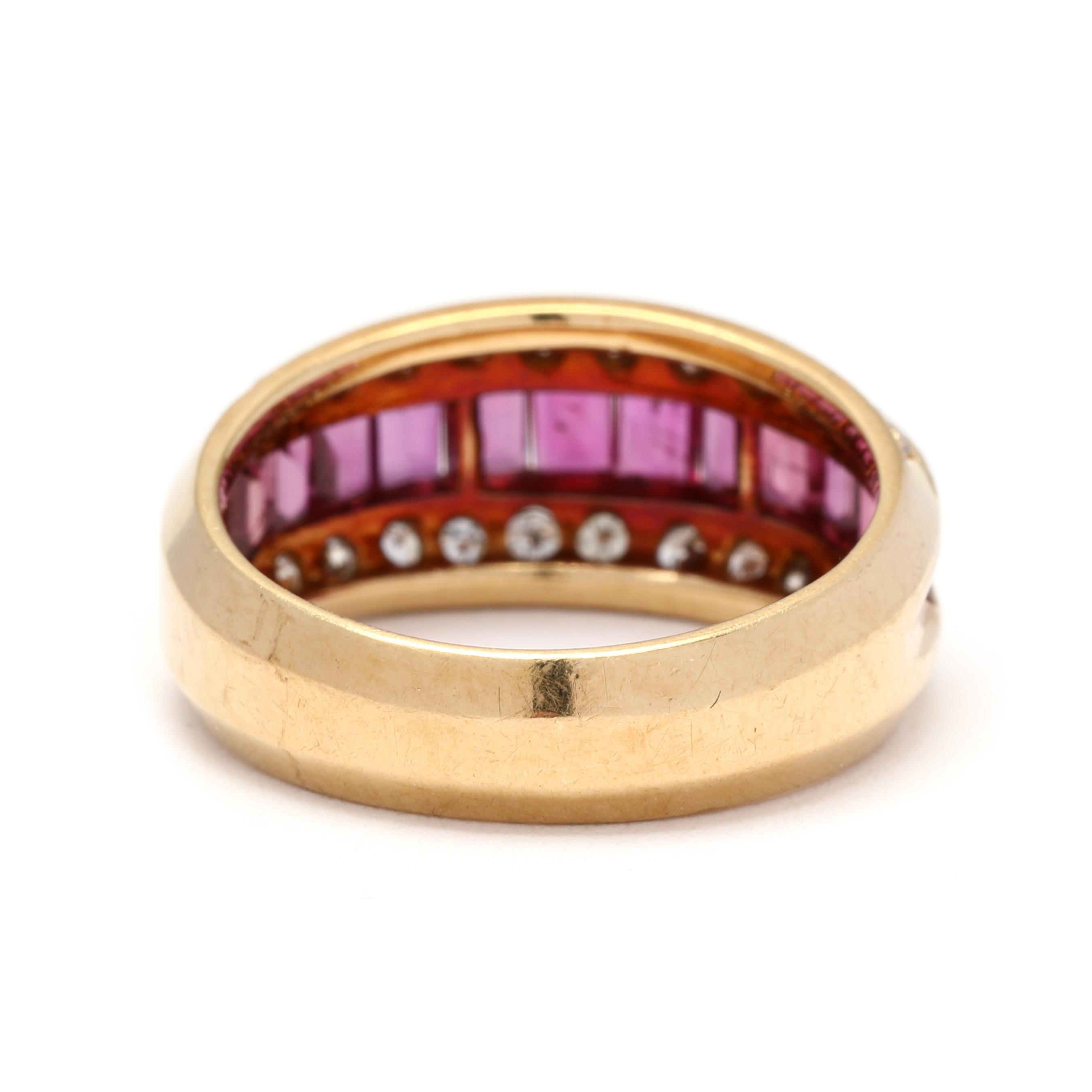 Baguette Cut 1.75ctw Diamond and Ruby Band Ring, 18k Yellow Gold, Ring Size 6.25, Baguette For Sale