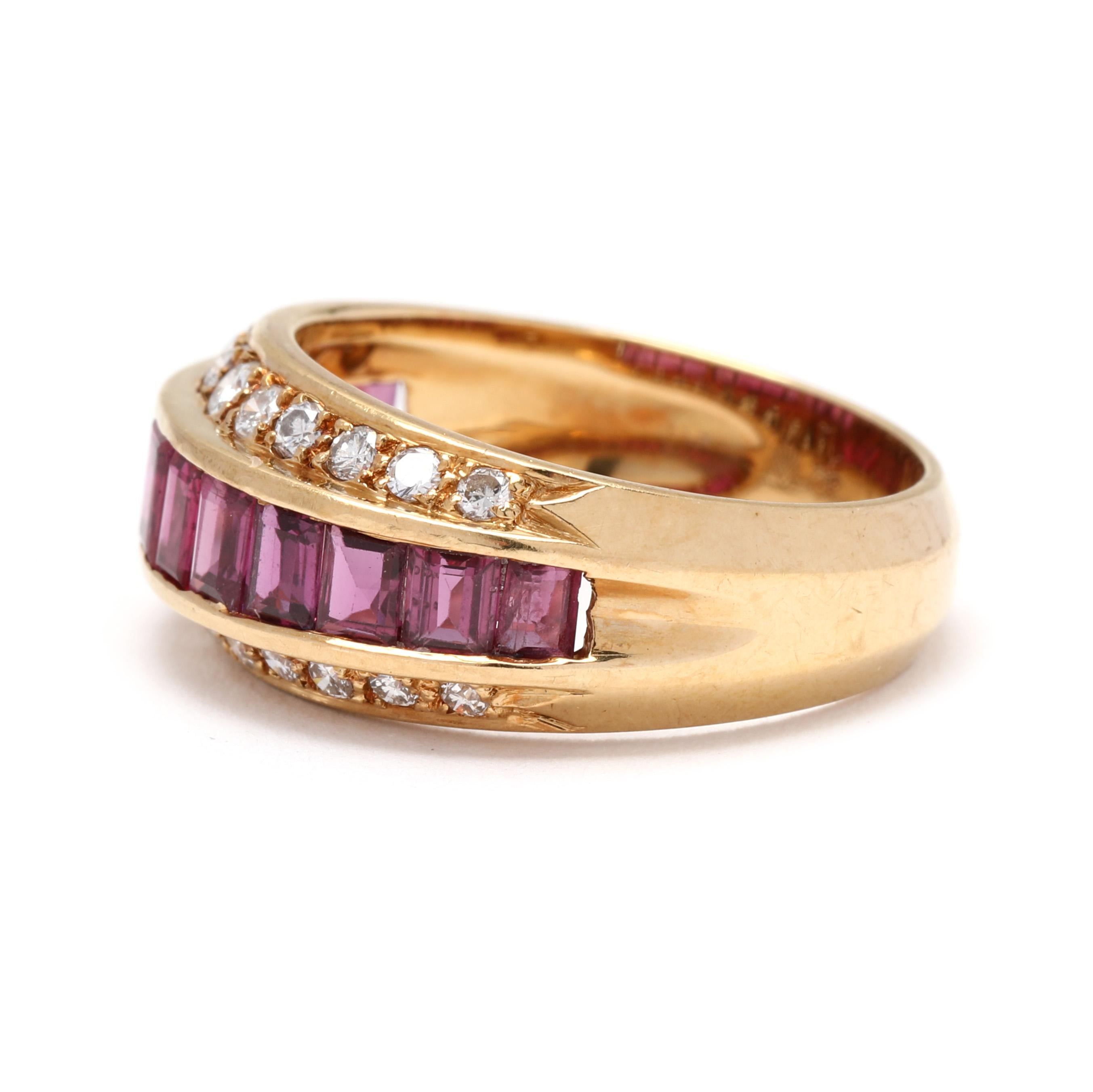 1.75ctw Diamond and Ruby Band Ring, 18k Yellow Gold, Ring Size 6.25, Baguette In Good Condition For Sale In McLeansville, NC