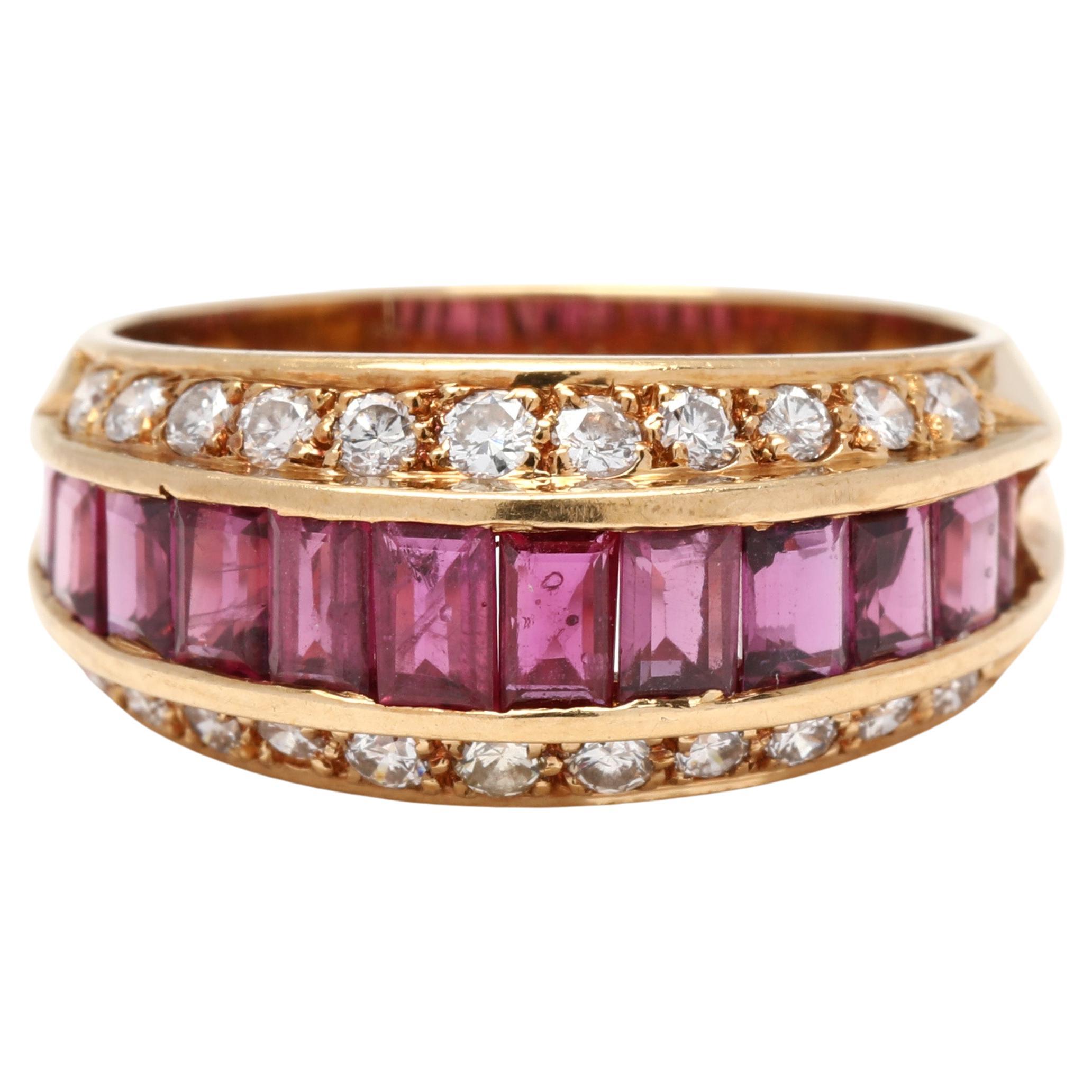 1.75ctw Diamond and Ruby Band Ring, 18k Yellow Gold, Ring Size 6.25, Baguette For Sale