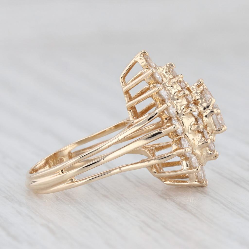 Gemstone Information:
- Natural Diamonds -
Total Carats - 1.75ctw
Cut - Round Brilliant
Color - J - L
Clarity - VS2

Metal: 14k Yellow Gold
Weight: 4.8 Grams 
Stamps: 14kp (p = plumb = high quality gold)
Face Height: 19.8 mm 
Rise Above Finger: 11.1