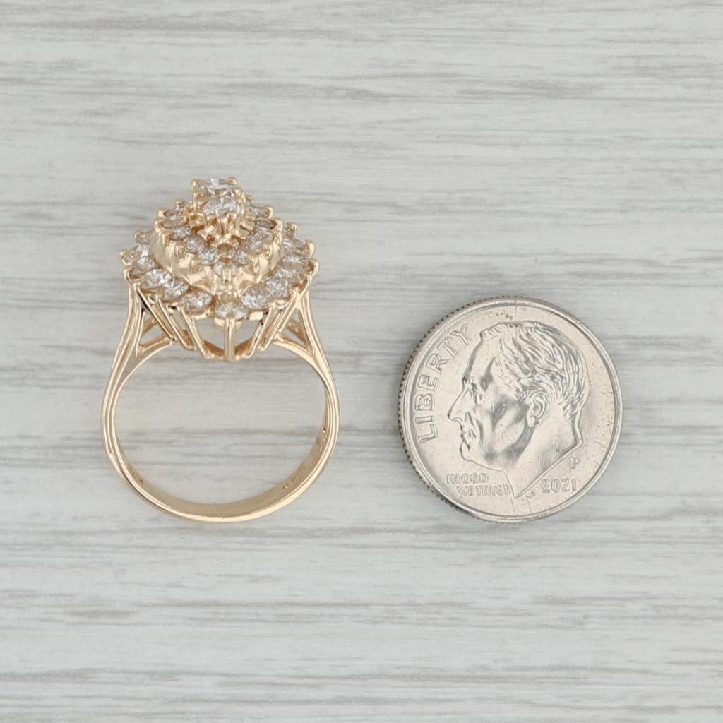 1.75ctw Diamond Cluster Teardrop Ring 14k Yellow Gold Size 5.5 Cocktail For Sale 1