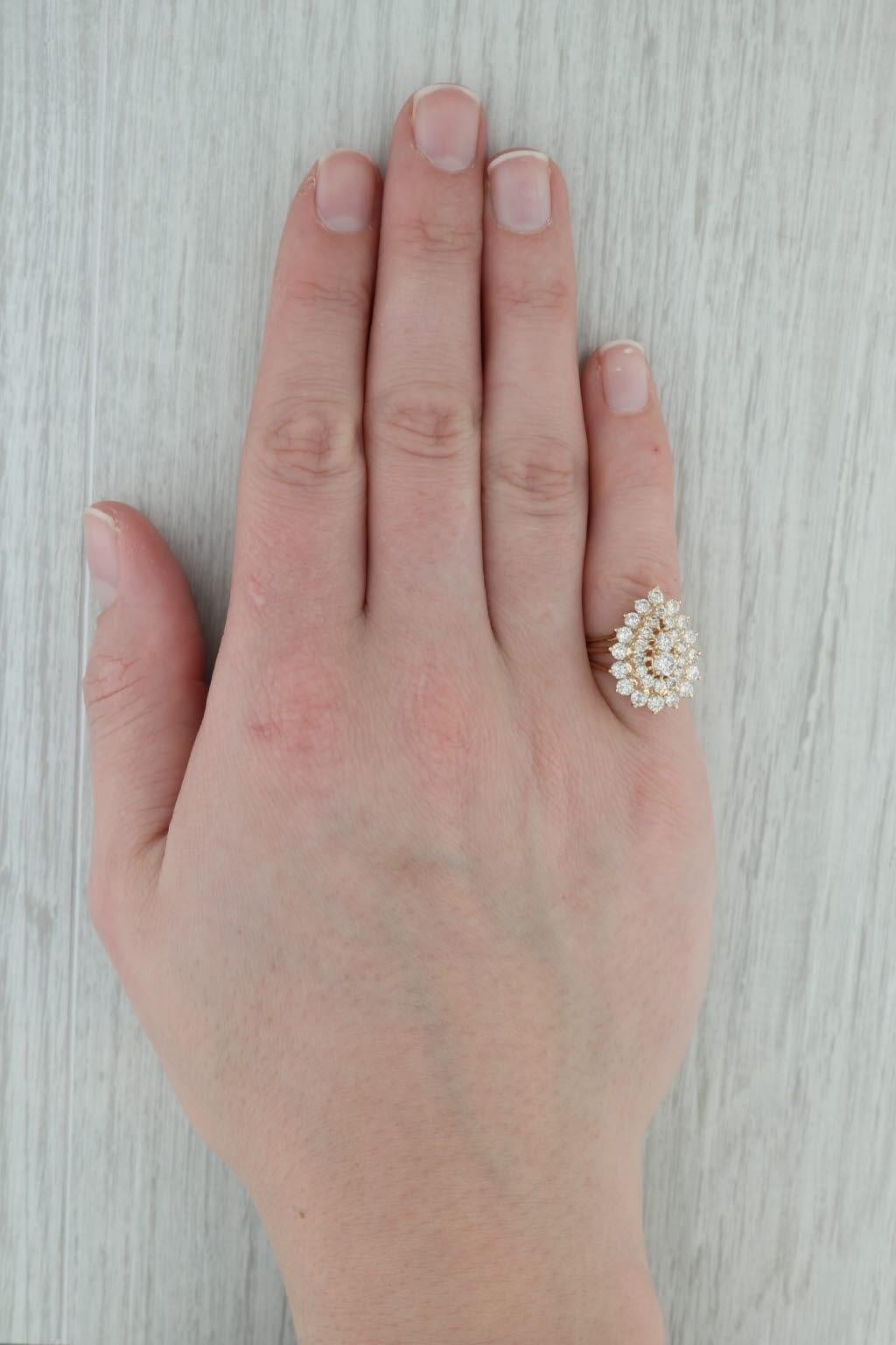 1.75ctw Diamond Cluster Teardrop Ring 14k Yellow Gold Size 5.5 Cocktail For Sale 2