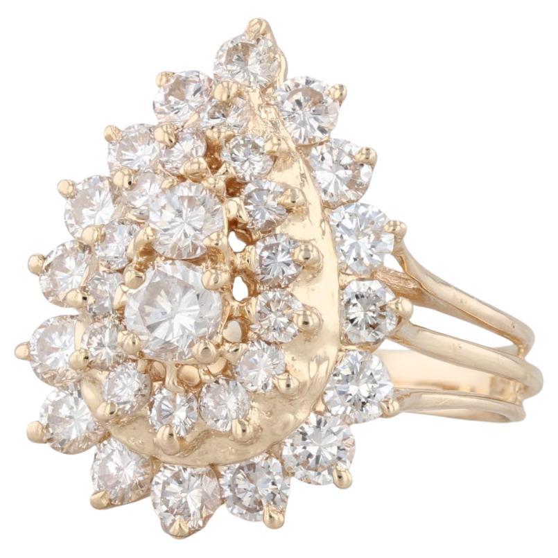 1.75ctw Diamond Cluster Teardrop Ring 14k Yellow Gold Size 5.5 Cocktail For Sale