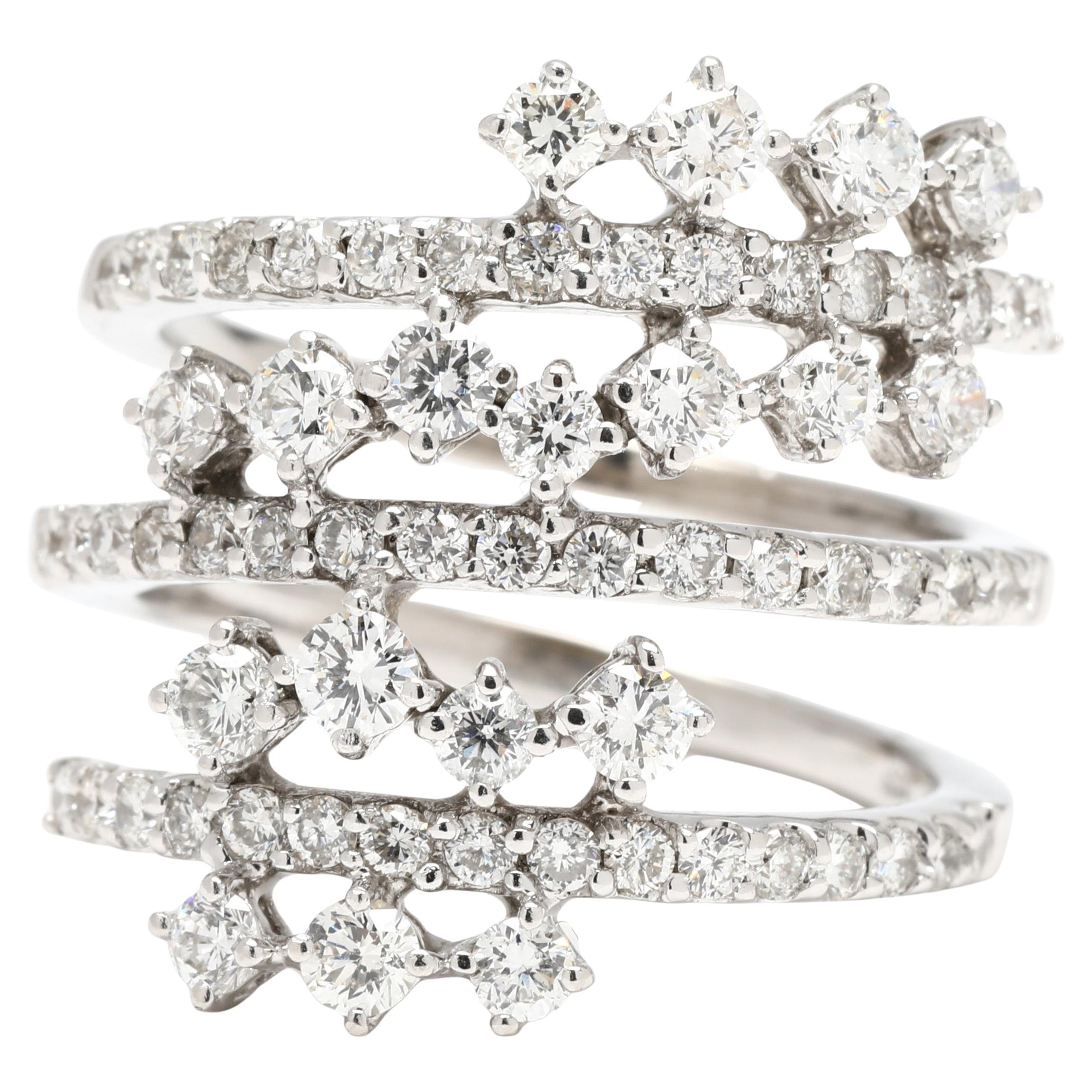 1.75ctw Diamond Cluster Wrap Ring, 18k White Gold, Ring Size 6.5
